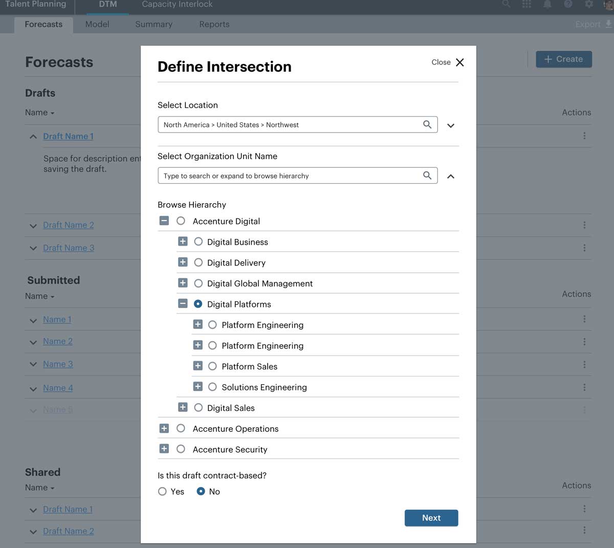 Create a new forecast draft, define your intersection